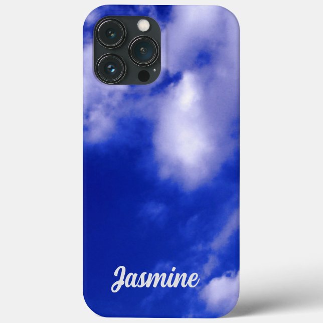 Coques Case-Mate iPhone Nom personnel manuscrit clair bleu ciel nuages (Verso)
