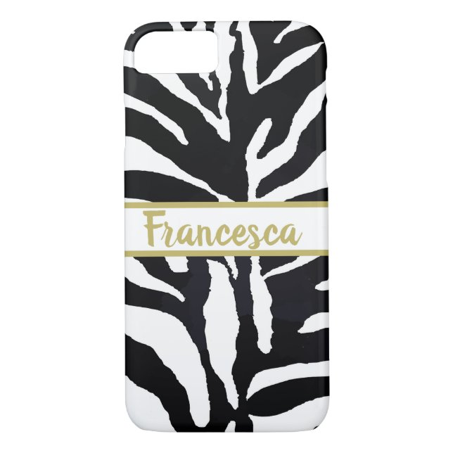 Coques Case-Mate iPhone Nom personnel noir et blanc Zebra (Dos)