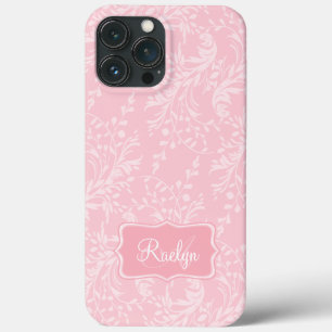 iPhone 13 Pro Max Coque Nom rose à motif fleur sauvage damassé 