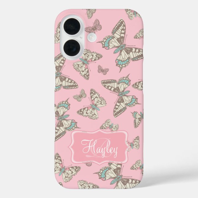 Coques Case-Mate iPhone Nom rose à motif papillon (Verso)