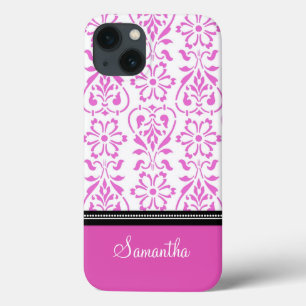 iPhone 13 Coque nom rose de coutume de damassé d'iPad