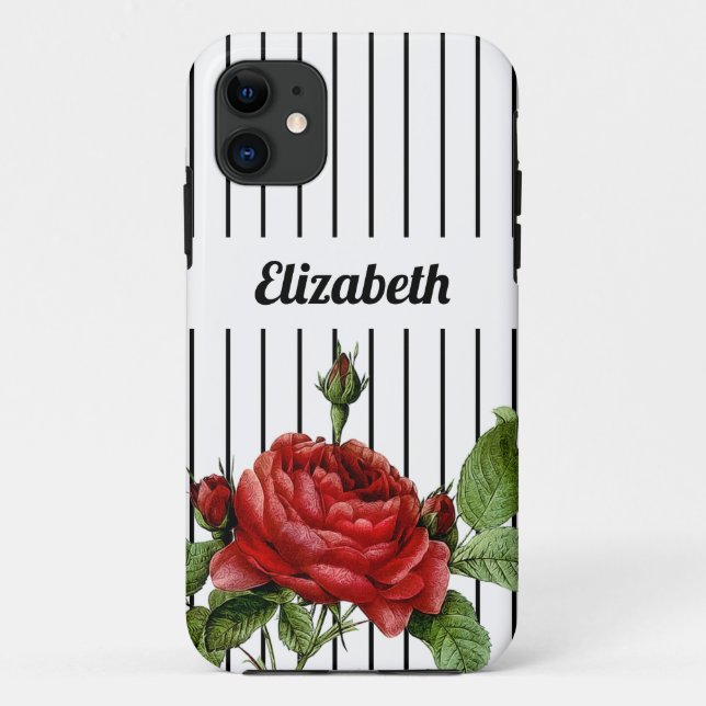 Coques Case-Mate iPhone Nom Rose Rouge à Rayures (Dos)