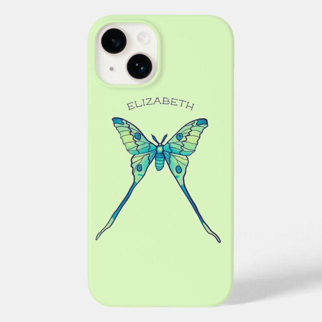 Coques Case-Mate iPhone Nom vert de l'insecte papillon Luna Moth (Verso)