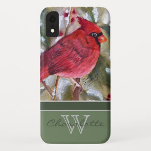Case-Mate iPhone Case Nom vert rouge élégant de monogramme du cardinal W