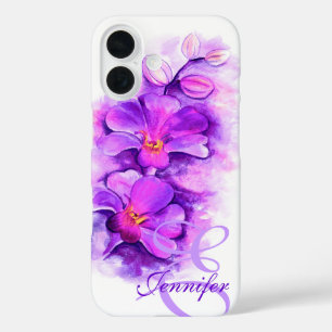 Coques iPhone 16 Nommé éclatant orchidée violet art floral