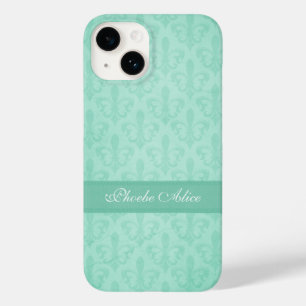 Coque Pour iPhone 14 Nommé Fleur de Lis damask menthe vert