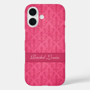 Coques iPhone 16 Nommé Fleur de Lis damask rose