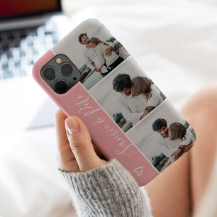 Case-Mate iPhone Case Noms de couple rose moderne 3 photos grille de col