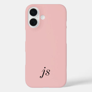 Coques iPhone 16 Noms de monogramme moderne rose blush blanc