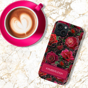 Coque Pour iPhone 15 Noms en marbre de roses glamour rose chaleureux no