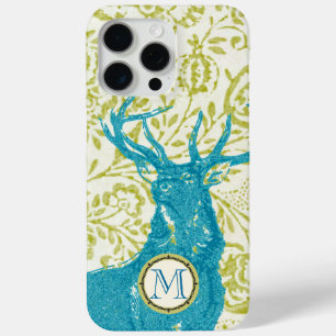 Coque iPhone 15 Pro Max Nostalgie moderne Monogramme Cerf Vintage Floral
