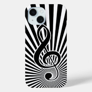 Coque Pour iPhone 15 Note de musique Clé noir et blanc sur Starburst