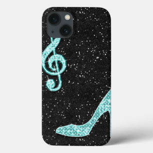 iPhone 13 Coque Note de musique et talon aiguille scintillants sar