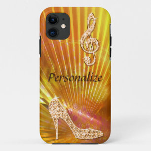Coque iPhone 11 Note de musique orange scintillante et talon aigui