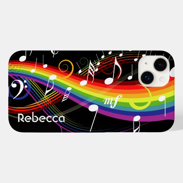 Coques Case-Mate iPhone Notes de musique blanc arc-en-ciel personnalisées  (Verso (horizontal))