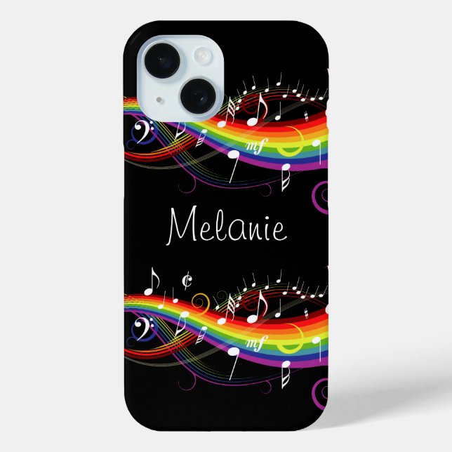 Coques Case-Mate iPhone Notes de musique blanc arc-en-ciel personnalisées  (Verso)