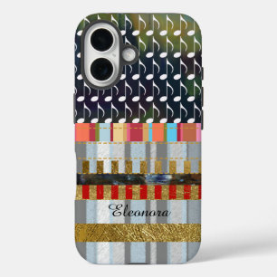 Coques iPhone 16 notes de musique et rayures cool motif
