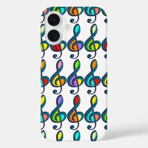 Coques iPhone 16 notes de musique G clef colorée motif