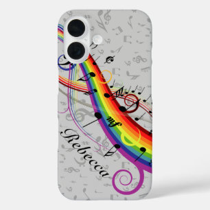 Coques iPhone 16 Notes de musique noire sur Gray
