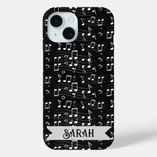 Coque Pour iPhone 15 Notes de Musique Nom Personnalisé