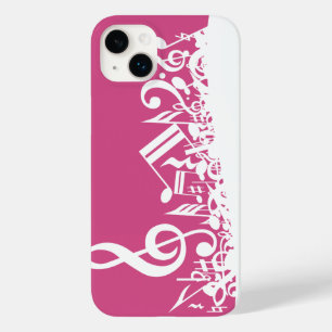 Coque Pour iPhone 14 Plus Notes musicales brouillées Hot rose et blanc
