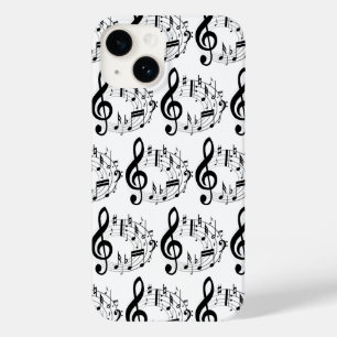 Coque Pour iPhone 14 Notes musicales noires en Motif de forme ovale