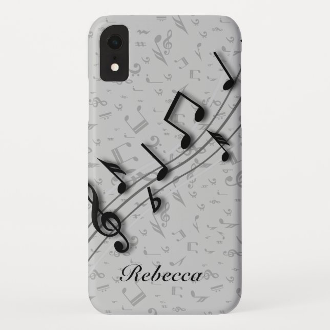 Coques Case-Mate iPhone Notes musicales noires et grises personnalisées (Dos)