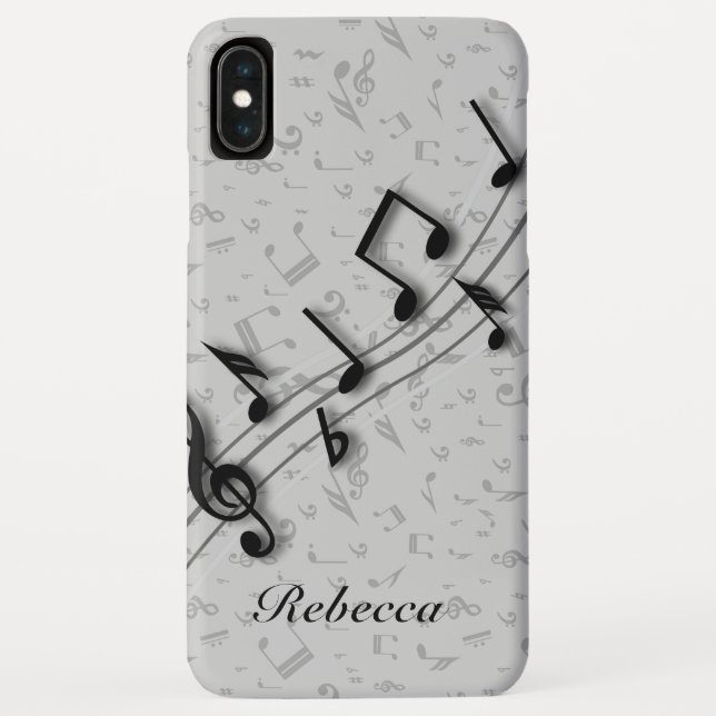 Coques Case-Mate iPhone Notes musicales noires et grises personnalisées (Dos)