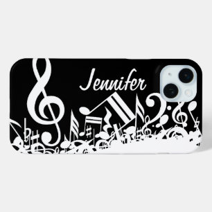 Coque iPhone 15 Mini Notes musicales personnalisées blanches mélangées 