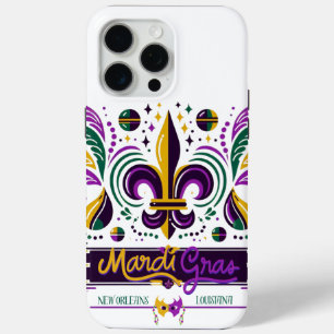 Coque iPhone 15 Pro Max Nouvelle-Orléans Mardi Gras jaune violet vert