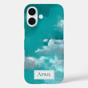 Coques iPhone 16 Nuages Blancs sur Turquoise