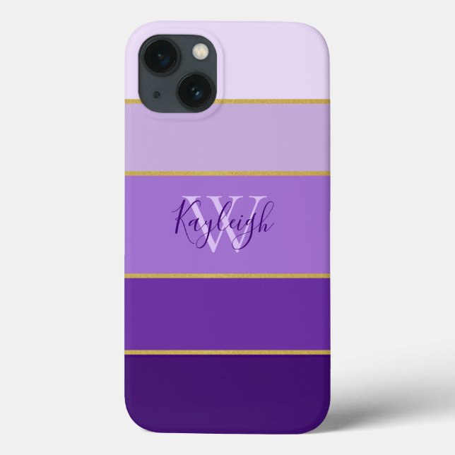 Coques Case-Mate iPhone Nuances chic de rayures violettes avec nom (Verso)