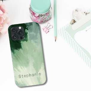 Case-Mate iPhone Case Nuances de vert aquarelle abstraite Monogramme