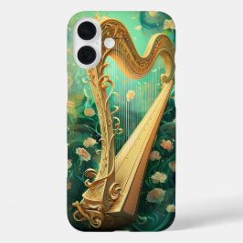COQUES iPhone 16 PLUS NUANCES DE VERT ET JAUNE HARPE CELTIQUE IRLANDAISE