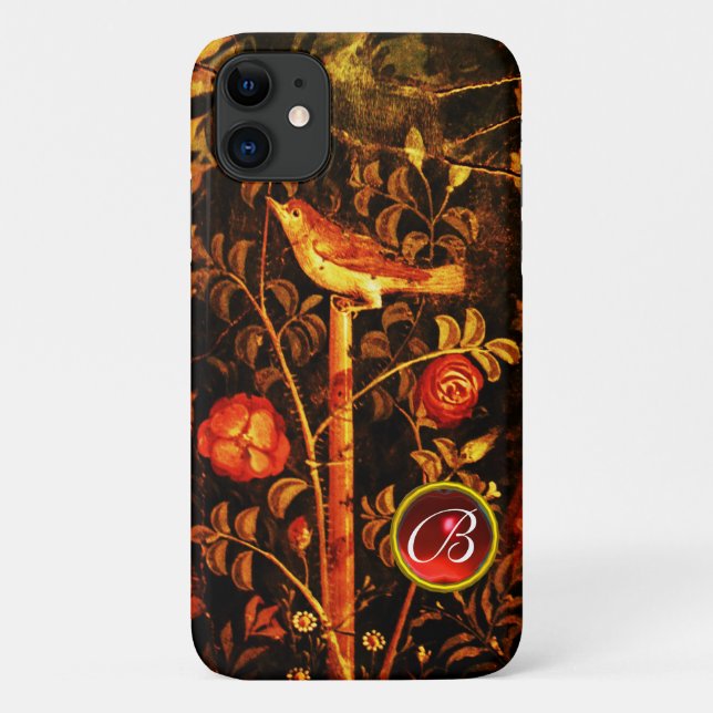 Coques Case-Mate iPhone NUIT AVEC MONOGRAMME ROSE, Jaune rouge (Dos)
