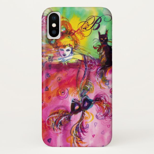 COQUES Case-Mate iPhone NUIT MASQUÉRADE / DAME AVEC CHAT NOIR MONOGRAM (Dos)