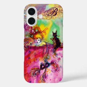 COQUES iPhone 16  NUIT MASQUÉRADE / DAME AVEC CHAT NOIR MONOGRAM