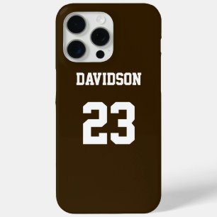 Coque iPhone 15 Pro Max Numéro de nom de Jersey Brown et blanc