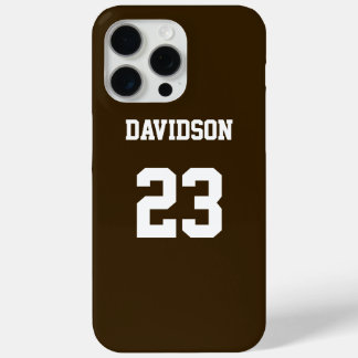 Coque iPhone 15 Pro Max Numéro de nom de Jersey Brown et blanc