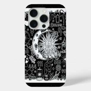 Coque iPhone 15 Pro Numérologie chanceuse Manifestation Magie noir & b