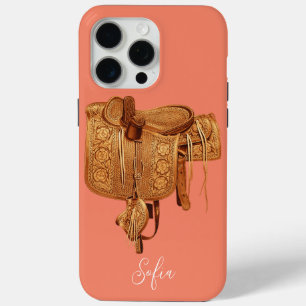 Coque iPhone 15 Pro Max Occidental, Vintage, Selle, Pays, Monogramme, Pers