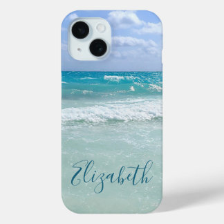 Coque Pour iPhone 15 Ocean Beach Waves Ajouter Votre Nom