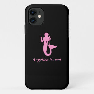 Coque iPhone 11 Océan Glow_Pink-on-Black Mermaid_personalized