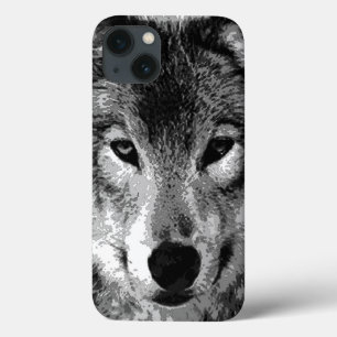 Etui iPhone 13 Oeil de loup noir et blanc