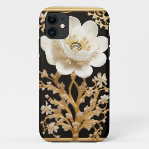 Case-Mate iPhone Case Œuvre d'art à fleurs blanches avec or luxueux