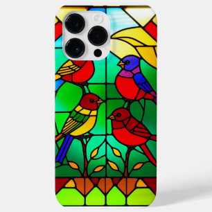 Coque Pour Pour iPhone 14 Pro Max Œuvre d'art en verre coloré avec des oiseaux