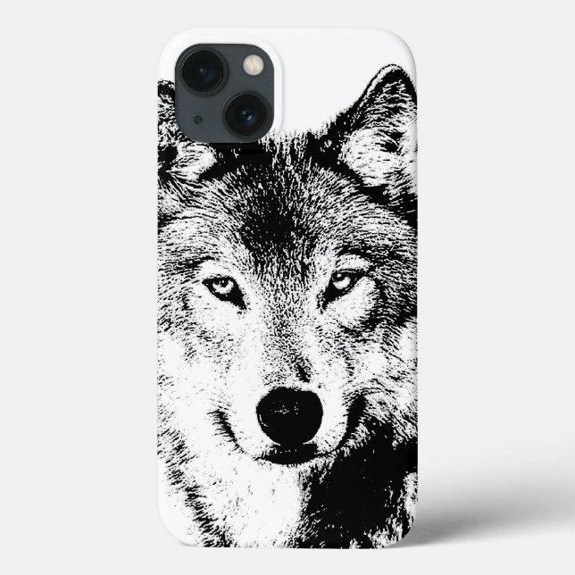 Coques Case-Mate iPhone Oeuvre d'encre blanche noire Wolf (Verso)