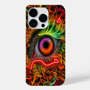 Coque Pour iPhone 14 Pro OEuvre d'oeil de chat de néon : Couleurs vives, Mo