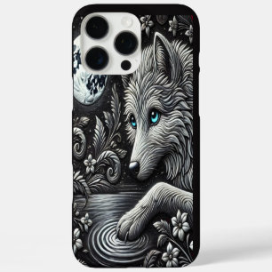 Coques iPhone 16 Pro Max Oeuvre réfléchie de loup Lune