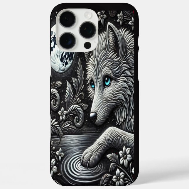 Coques Case-Mate iPhone Oeuvre réfléchie de loup Lune (Verso)
